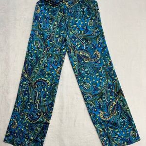 Jones New York Signature Paisley Pants Womens 2 Blue Green Boho Wide Leg